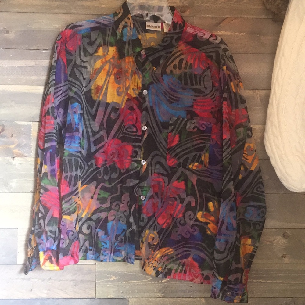 Chico’s top Size 2 long sleeve multi color